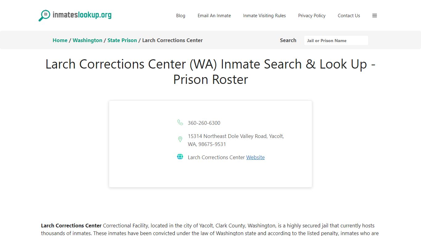 Larch Corrections Center (WA) Inmate Search & Look Up - Prison Roster